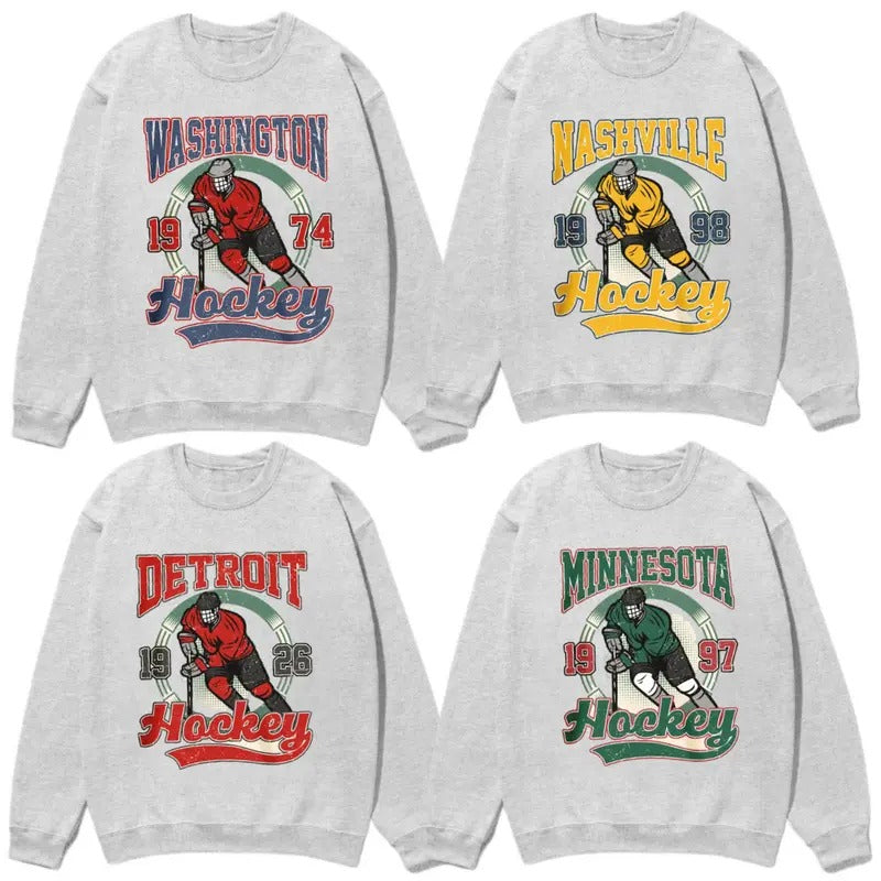 All Teams Hockey Retro Style Sweatshirt, Retro Hockey Sweatshirt, Fan Gifts Sweatshirt T-Shirts, Hoodie | HypeDripTees.com