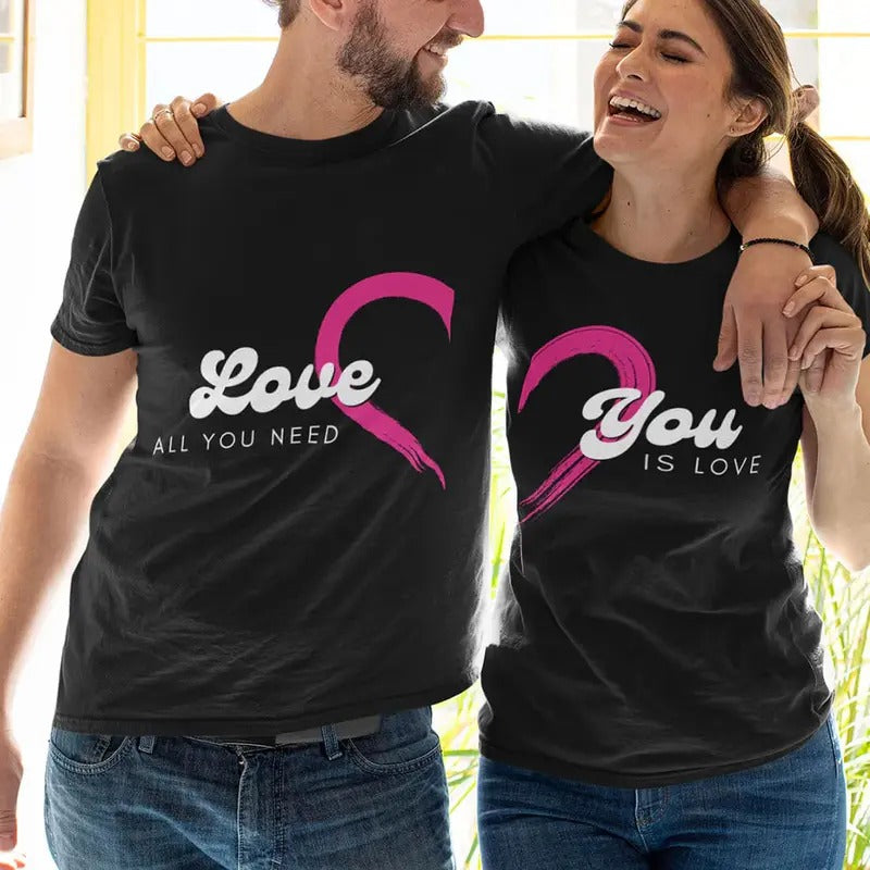 All You Need Is You Matching Couple TShirt Cotton Fabric Casual Streetstyle Crew Neck Short Sleeve T-Shirt Trendy Tops...