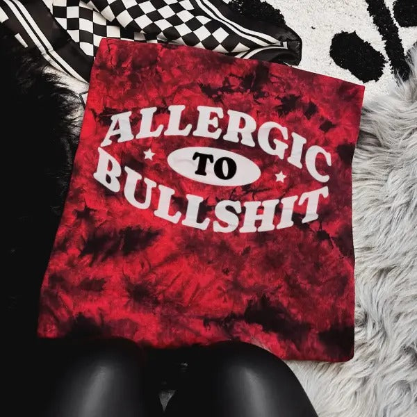 'Allergic to Bullshit' Red & Black Tie Dye Crewneck Sweatshirt, T Shirt, or Hoodie Pullover , Alt, Grunge, Goth,...