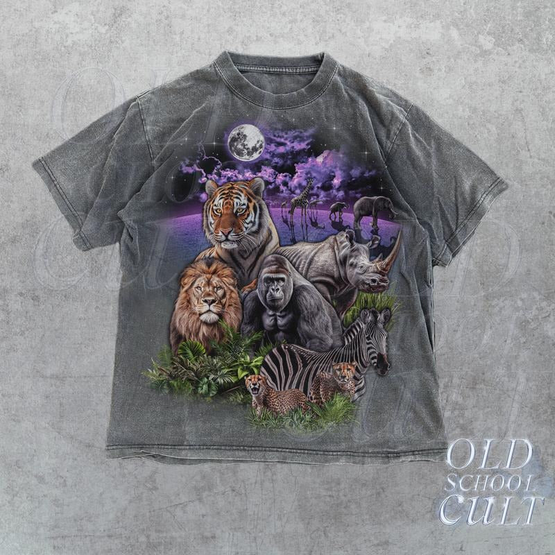 Amazon Rainforest Vintage 90s Graphic Shirt, Retro Jungle Tee, Wild Free, Tiger, Lion, Elephant Nature Washed Oversize...