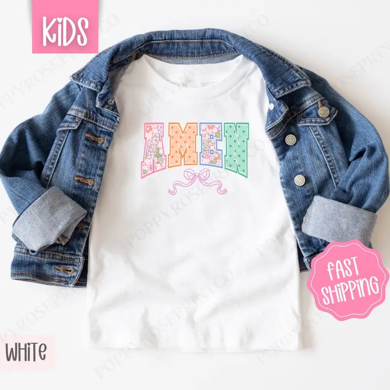 Amen Bow Kids Shirt - Easter Children's Tshirt - Cute Youth Tee Gildan Hoodie, Sweatshirt | HypeDripTees.com