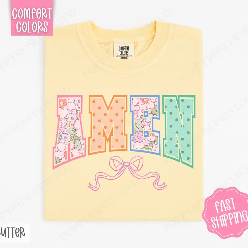 Amen Bow Shirt Comfort Colors, Easter Women's Tee, Cute Women's Tshirt Hoodie, Sweatshirt | HypeDripTees.com