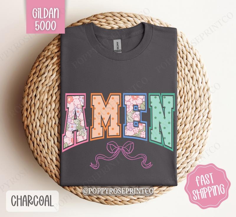 Amen Bow Shirt Gildan, Easter Women's Tee, Cute Women's Tshirt Plus Sizes Hoodie, Sweatshirt | HypeDripTees.com