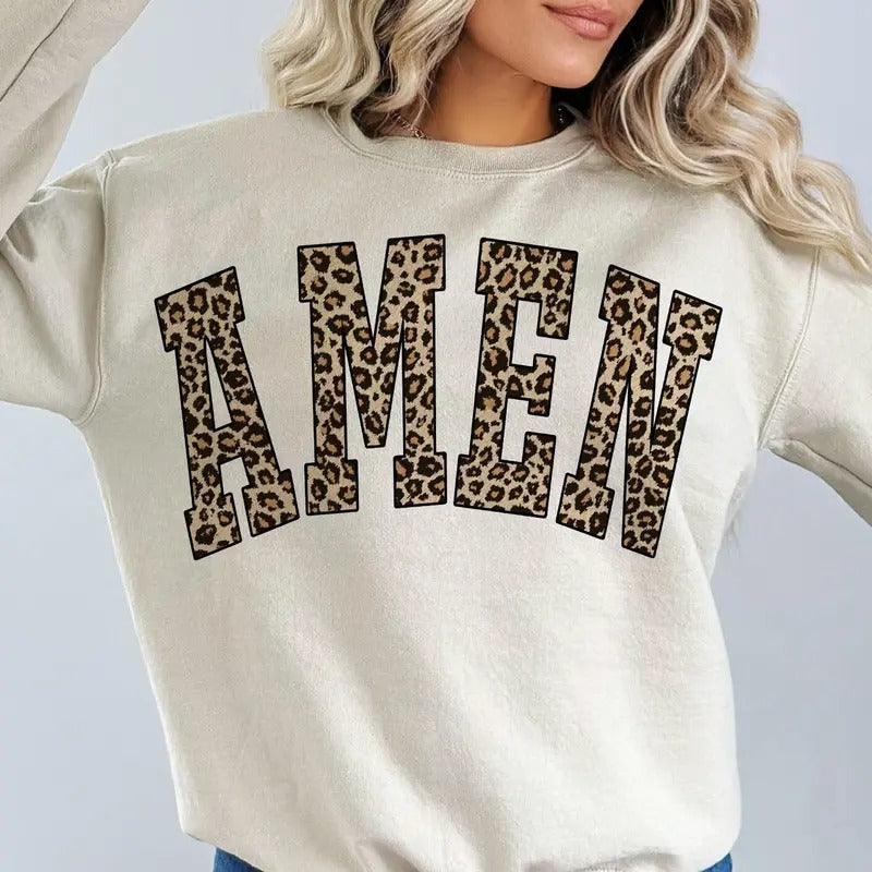 Amen Leopard Cheetah Christian Easter Sweatshirt, Jesus Easter T-Shirt, Christian Leopard Holiday Clothing, Unisex Hoodie