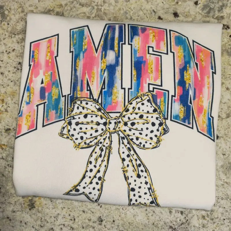 Amen, Cute Bow Easter Graphic Tee or Sweatshirt Hoodie | HypeDripTees.com