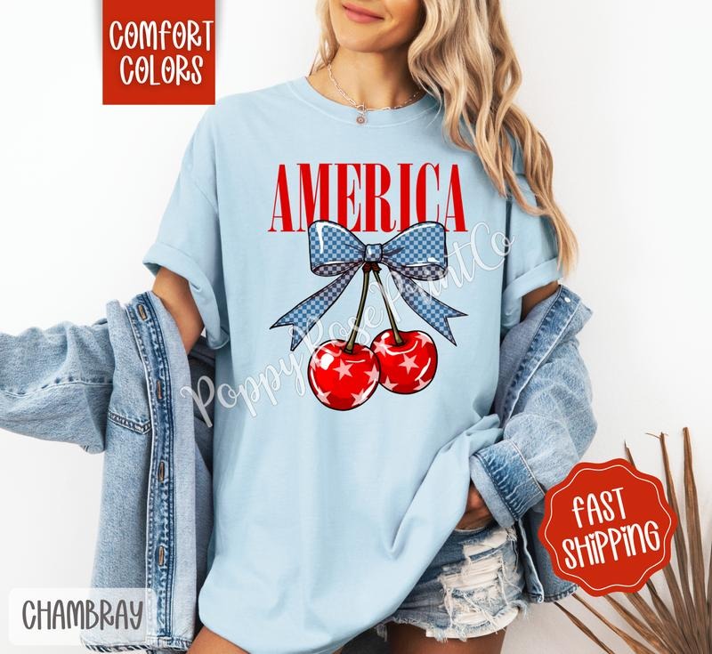 America Cherry Comfort Colors Tshirt, Fruit Summer Shirt, Cute Women's Tee, Gift For Her Hoodie, Sweatshirt
