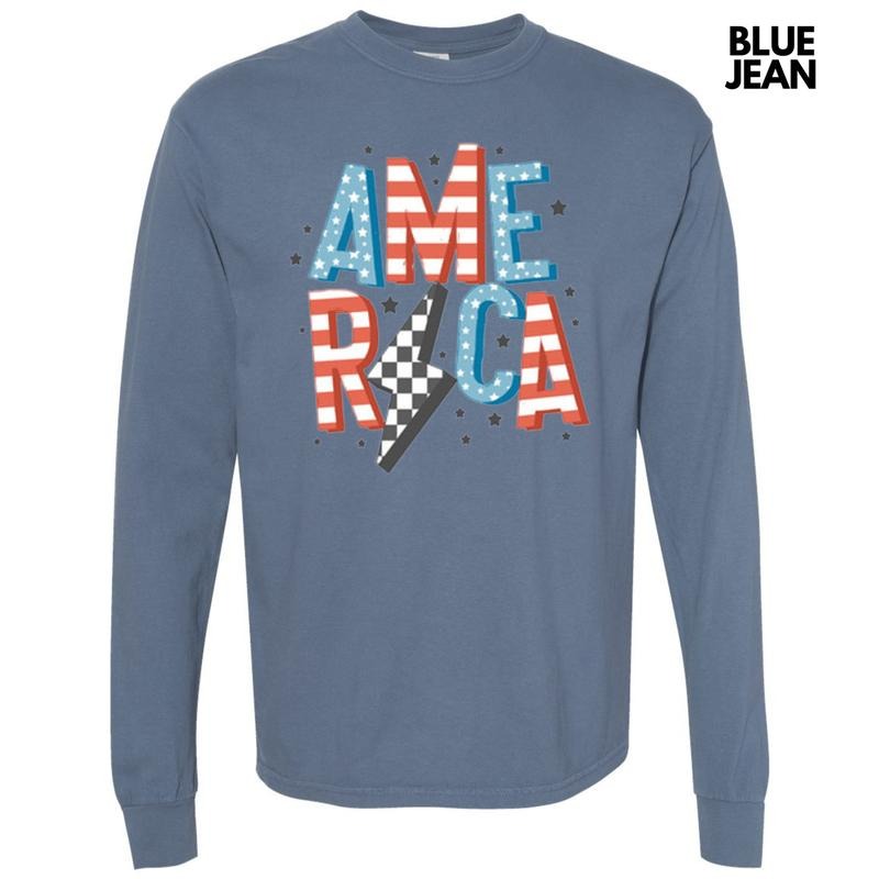 America Lightning Bolt Long Sleeve Comfort Colors T-Shirt Hoodie, Sweatshirt | HypeDripTees.com