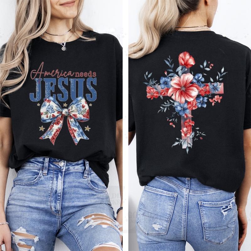America Needs Jesus  Independence Day Tee Pure Cotton Casual Street Style Crew Neck Short Sleeve T-Shirt Tops Trendy For...