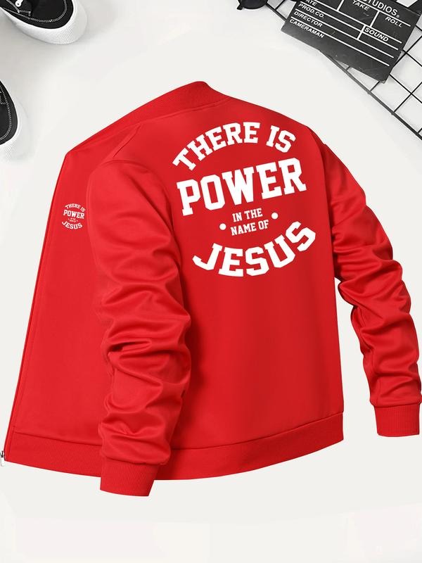 American "Power Jesus" letter print casual stand-up collar slim sweatshirt jacket men's clothing, spring and autumn...