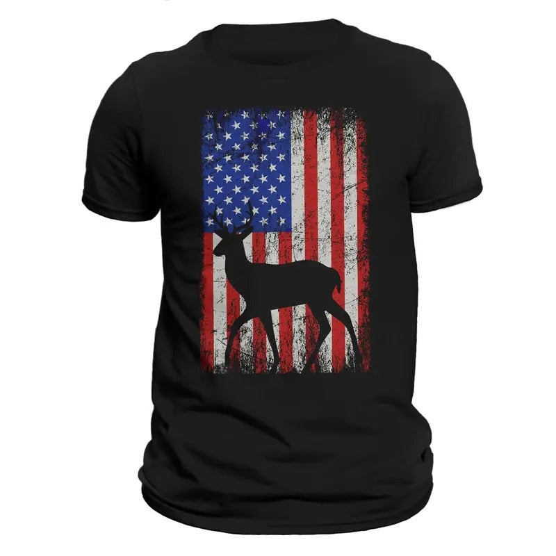 American Deer Hunting Patriotic Hunter Flag Men's T-Shirt Casual Classic Hoodie, Sweatshirt | HypeDripTees.com