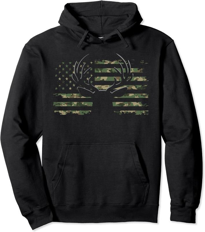 American Flag Camouflage Outdoor Antlers Deer Hoodie | Unisex Hooded Sweatshirt | FAST SHIPPING T-Shirts | HypeDripTees.com