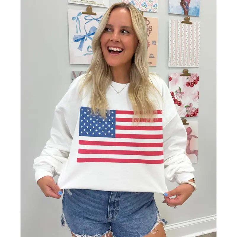 American Flag Crewneck Sweatshirt - Classic Design with Flag Pattern, Comfortable Fit, and Versatile Style T-Shirts, Hoodie