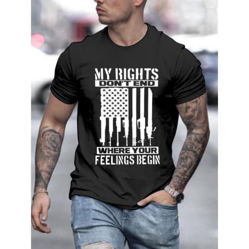 American Flag Print, Men's Round Crew Neck Short Sleeve, Simple Style Tee Fashion Regular Fit T-Shirt, Casual Comfy...