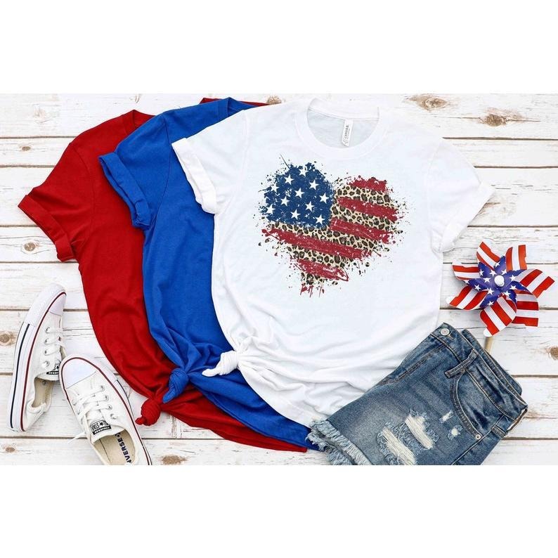 American Flag Shirt, American Flag Heart Shirt, Patriotic Shirt, USA Shirt, 4th of July Shirt, July 4th Shirt, Women's...