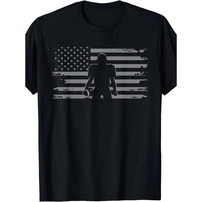 American Football Player Silhouette Graphic Print Men's Crew Neck Short Sleeve Cotton T-shirt, Casual Summer T-Shirt For...
