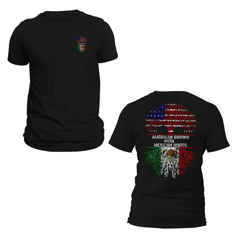 American Grown With Mexican Roots Front & Back Print T-Shirt Casual Classic Hoodie, Sweatshirt | HypeDripTees.com