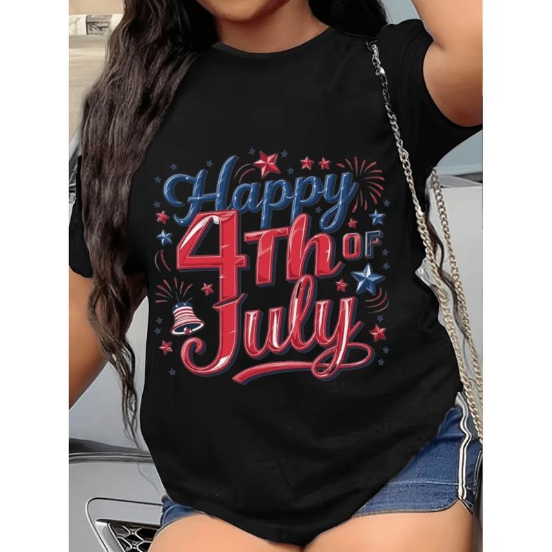 American Independence Day T-shirt womens plus size happy print cotton t design fit casual sleeve round neck tee for day...