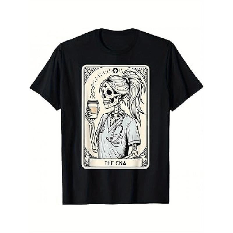 American Independence Day T-shirtMen Skeleton Nurse Graphic Cotton T-Shirt Casual Crew Neck Short Sleeve Black Hoodie,...
