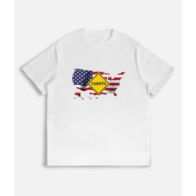 American Map with a "TARIFFS" Warning Sign on a T - Shirt Hoodie, Sweatshirt | HypeDripTees.com