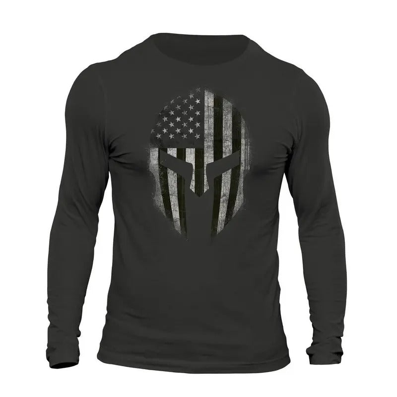 American Spartan B&W USA Patriotic Tactical Men's Long Sleeve T-Shirt Hoodie, Sweatshirt | HypeDripTees.com