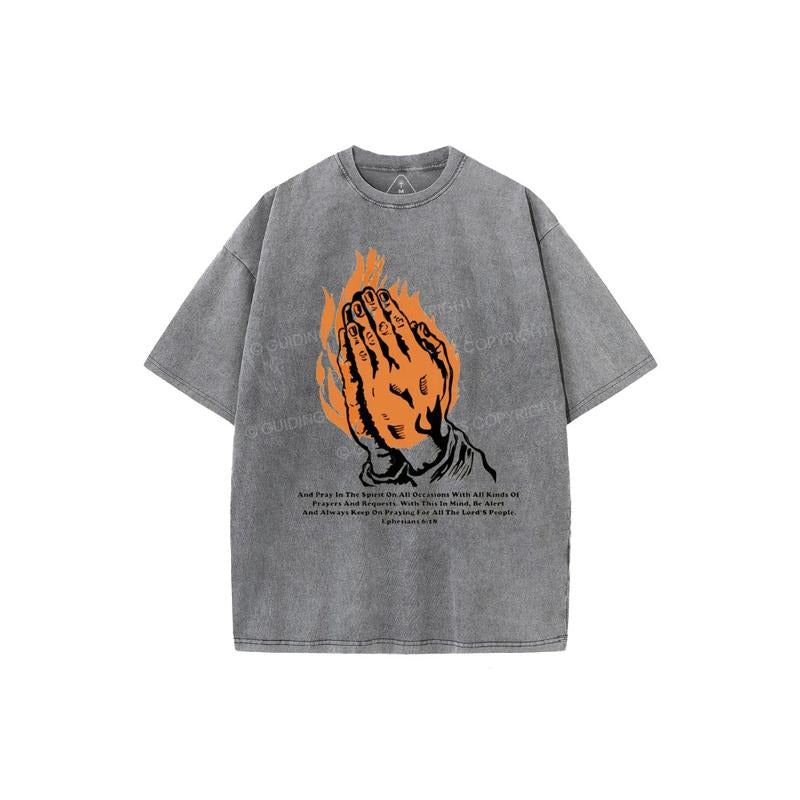 And Pray In The Spirit On Occasions Christia Washed T-Shirt Pure Cotton Fabric Casual Streetstyle Crew Neck Short Sleeve...