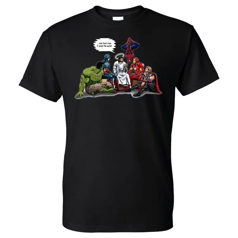 And That's How I Saved The World Jesus Superheroes Men's T-Shirt A Hoodie, Sweatshirt | HypeDripTees.com