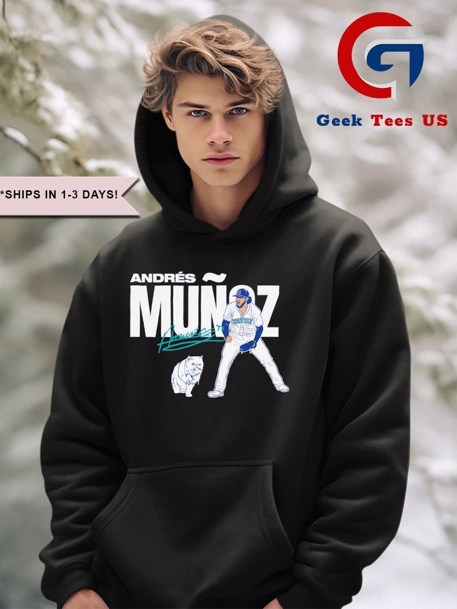 Andrés Muñoz and Cat Seattle Mariners MLB 2025 baseball signature shirt