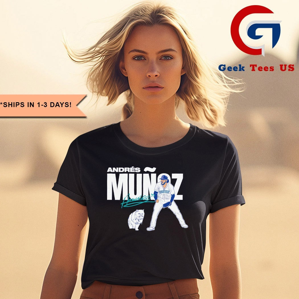 Andrés Muñoz and Cat Seattle Mariners MLB 2025 baseball signature shirt
