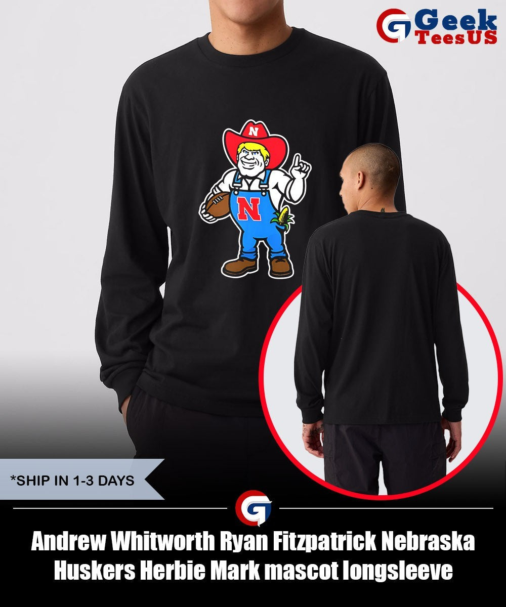 Andrew Whitworth Ryan Fitzpatrick Nebraska Huskers Herbie Mark mascot shirt