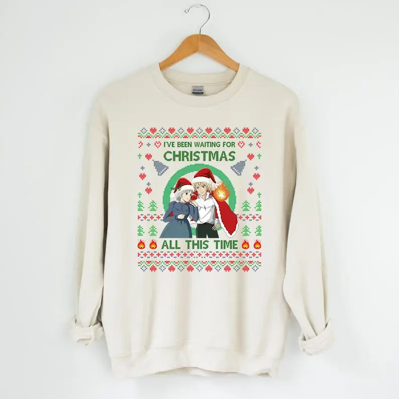 Anime Christmas Sweatshirt, Howl's Moving Castle Shirt, Calcifer, Howl, Sophie, Studio Ghibli, Hayao Miyazaki Hoodie