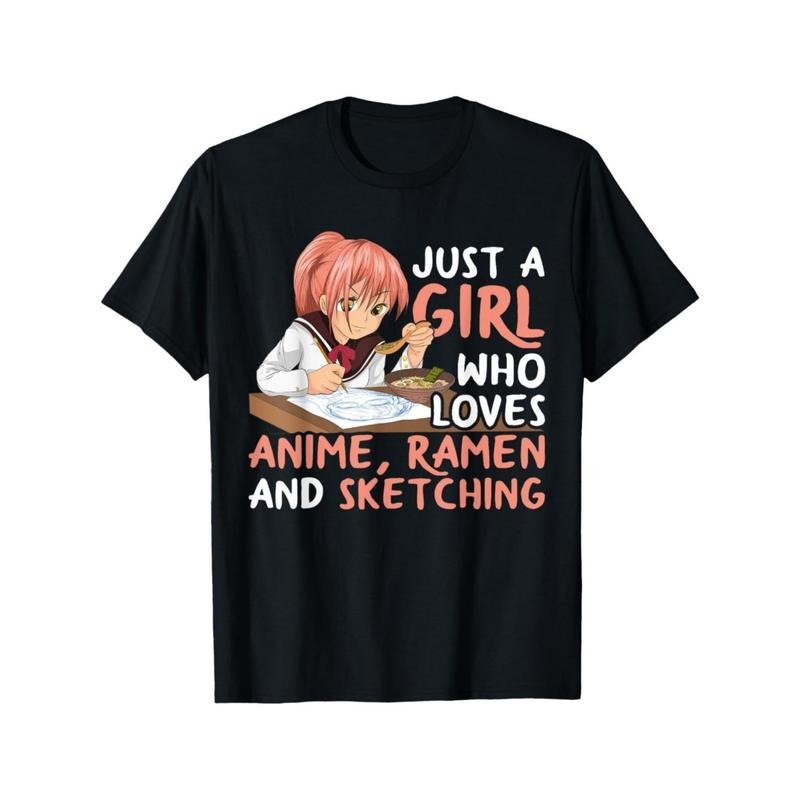 [Anime Cotton Tee] Cotton Anime Ramen T-Shirt - Casual Round Neck, Non-Stretch Fabric, Machine Washable - All Seasons Made in USA