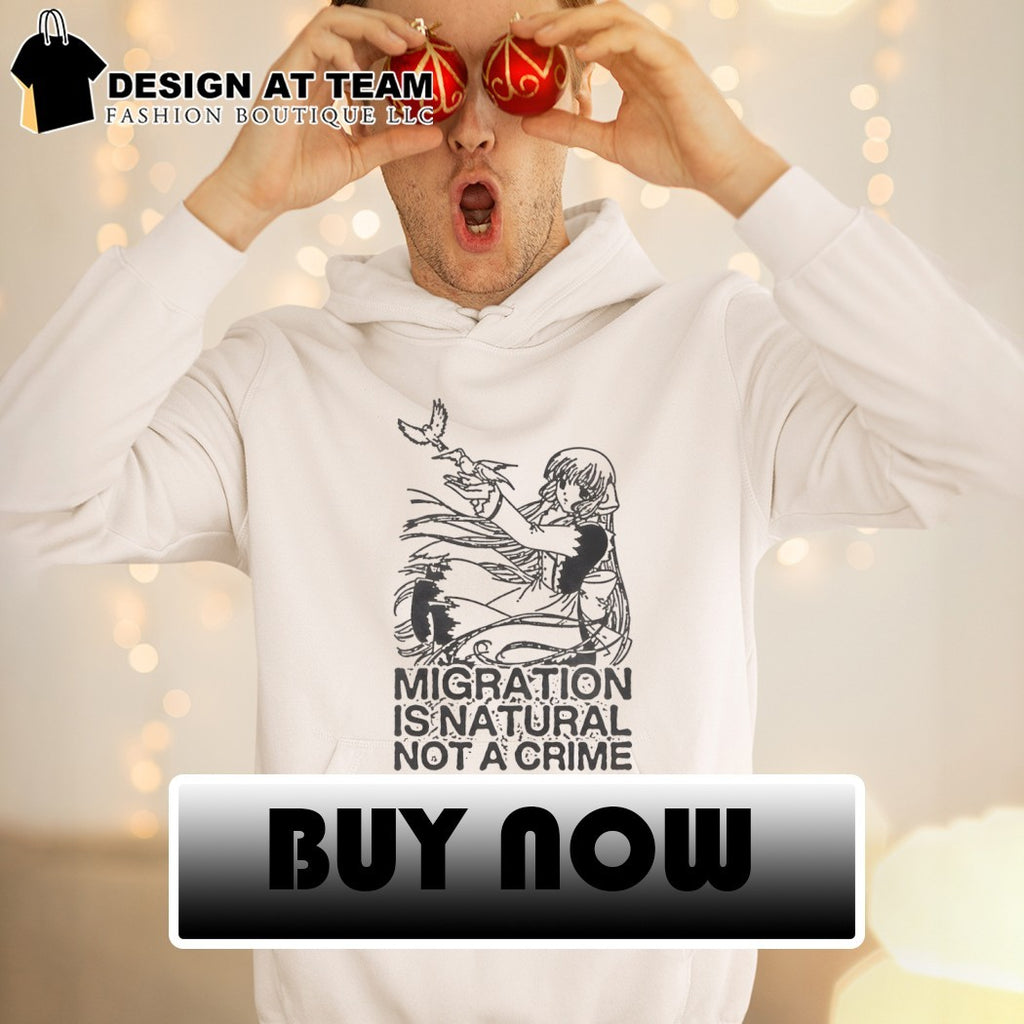 Anime girl releasing birds Migration is Natural not a Crime shirt