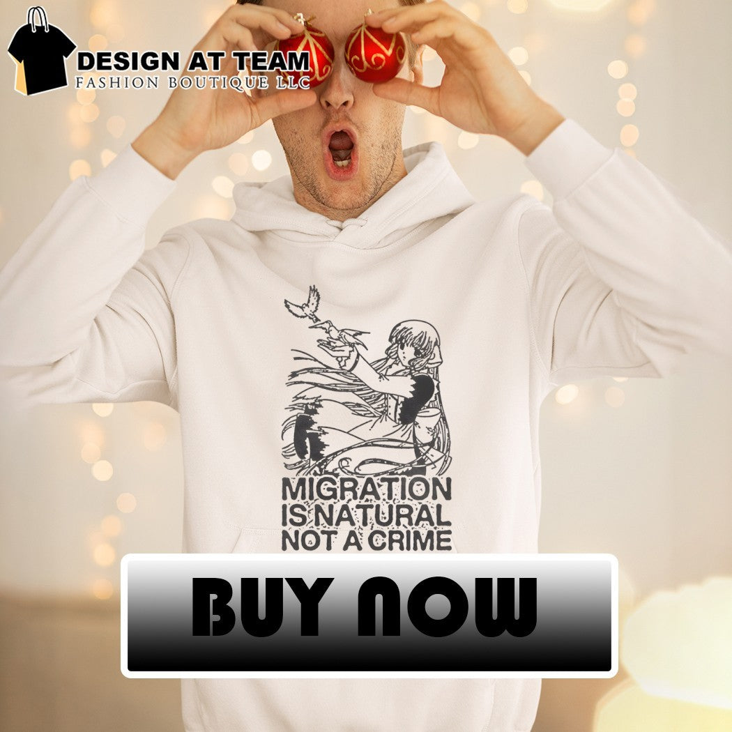 Anime girl releasing birds Migration is Natural not a Crime shirt
