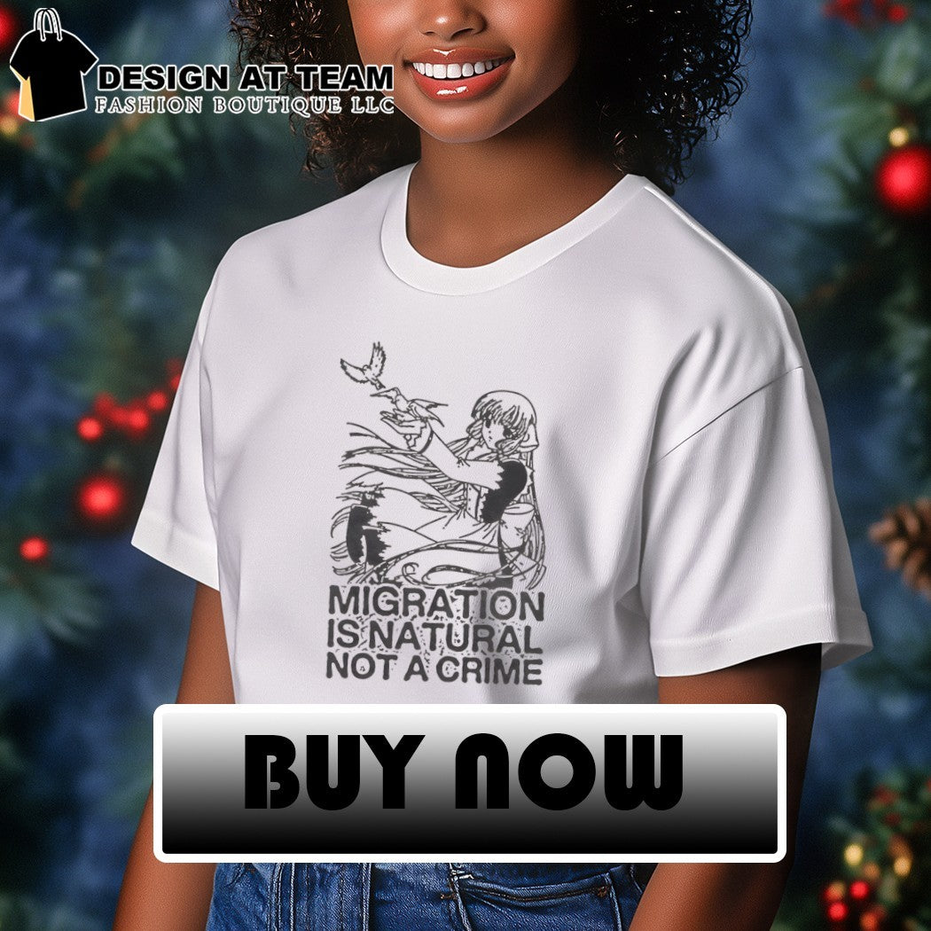 Anime girl releasing birds Migration is Natural not a Crime shirt