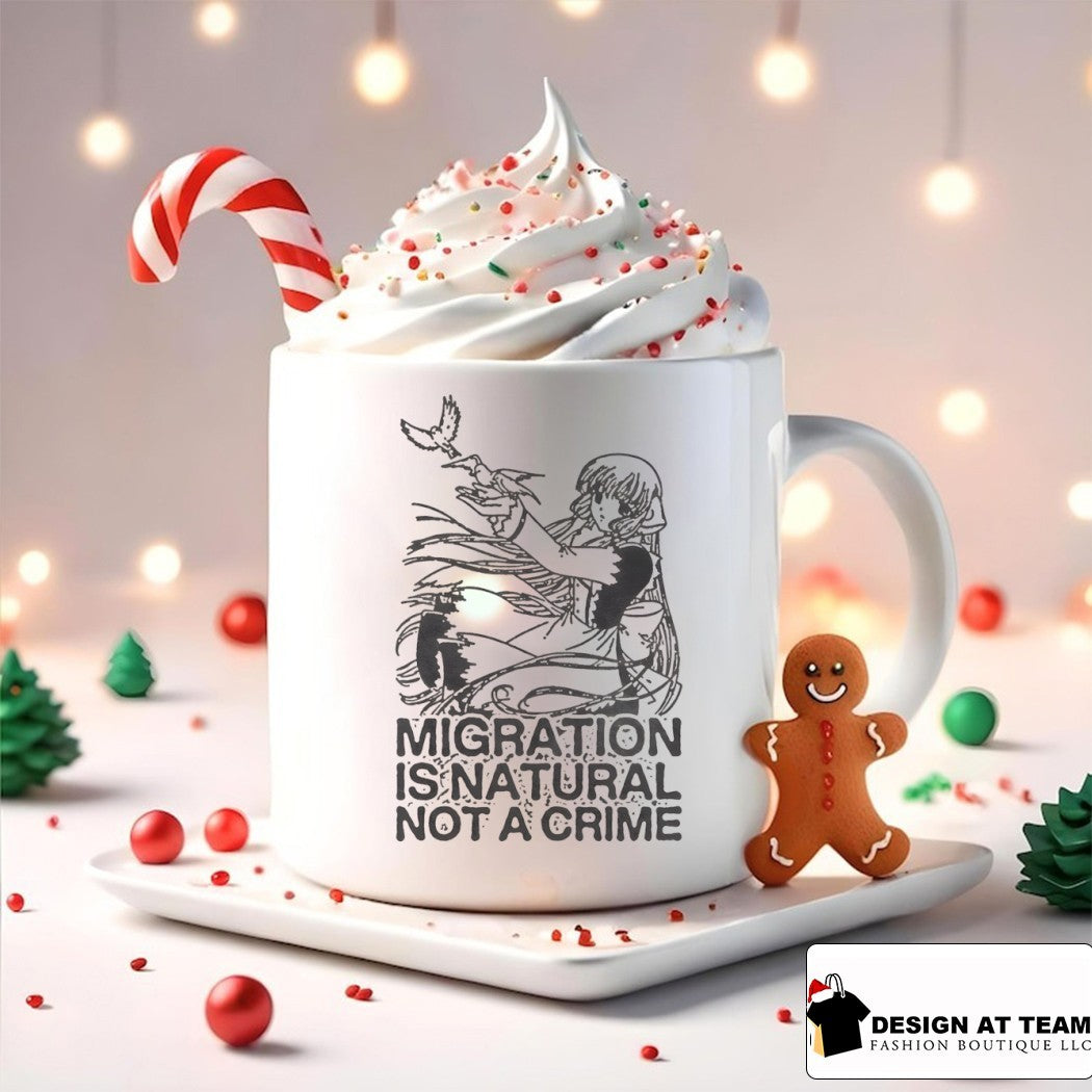 Anime girl releasing birds Migration is Natural not a Crime shirt