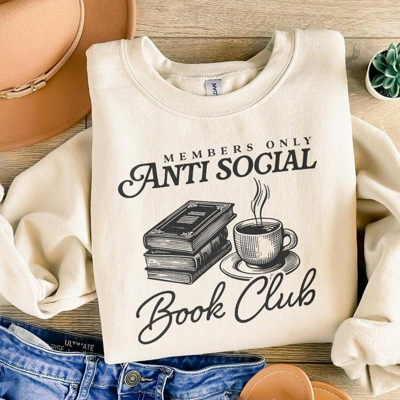 Anti Social Book Club Shirt, Introverted Reader Sublimation, Bookish Shirt Design, Vintage Romance, Retro Wavy Book Lover...