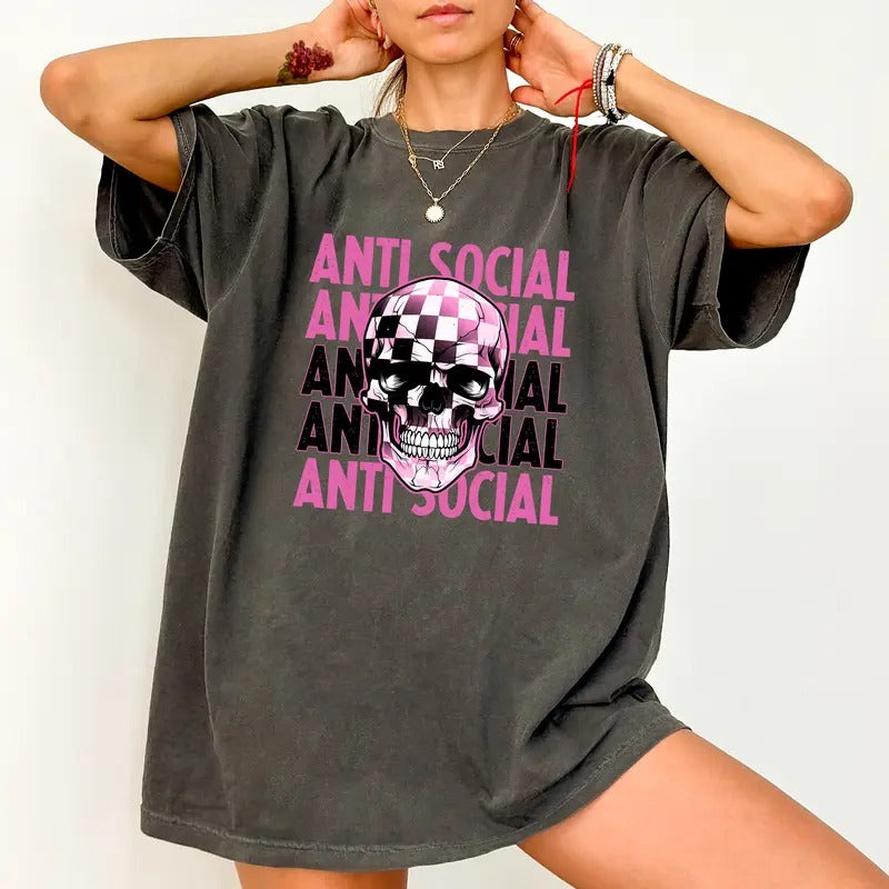 Anti Society Shirt Comfort Colors, Gothic Skull Unhinged Unisex T-Shirt, Sarcastic Clothing, Social Statements Tee...
