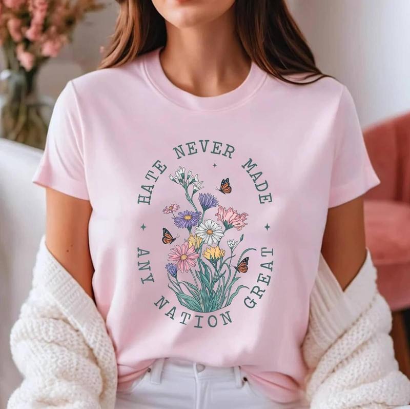 Anti Trump Floral Butterflies Democrat President Liberal Cotton Top Womenswear T-Shirts, Hoodie, Sweatshirt