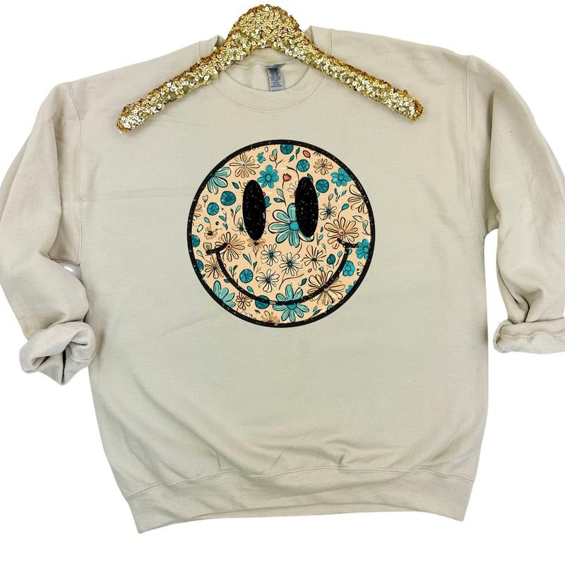 Antique Floral Happy Face Sweatshirt 'NLB' T-Shirts, Hoodie | HypeDripTees.com