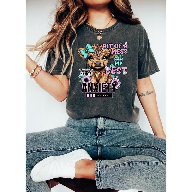 Anxiety Shirt, Sarcastic T Shirt, Doing My Best Shirt, Retro Woman Shirt, Funny Meme Shirt, Messy Mom Shirt, Funny Cow...