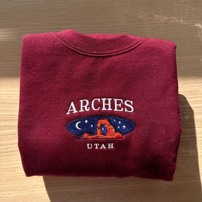 Arches Embroidered Sweatshirt, Arches National Park Crewneck T-Shirts, Hoodie | HypeDripTees.com