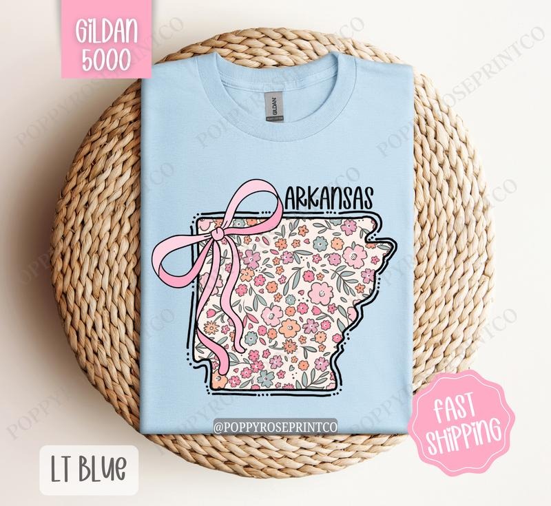 Arkansas Gildan T-shirt, Cute Arkansas State Shirt, Arkansas Floral Bow Tee Hoodie, Sweatshirt | HypeDripTees.com