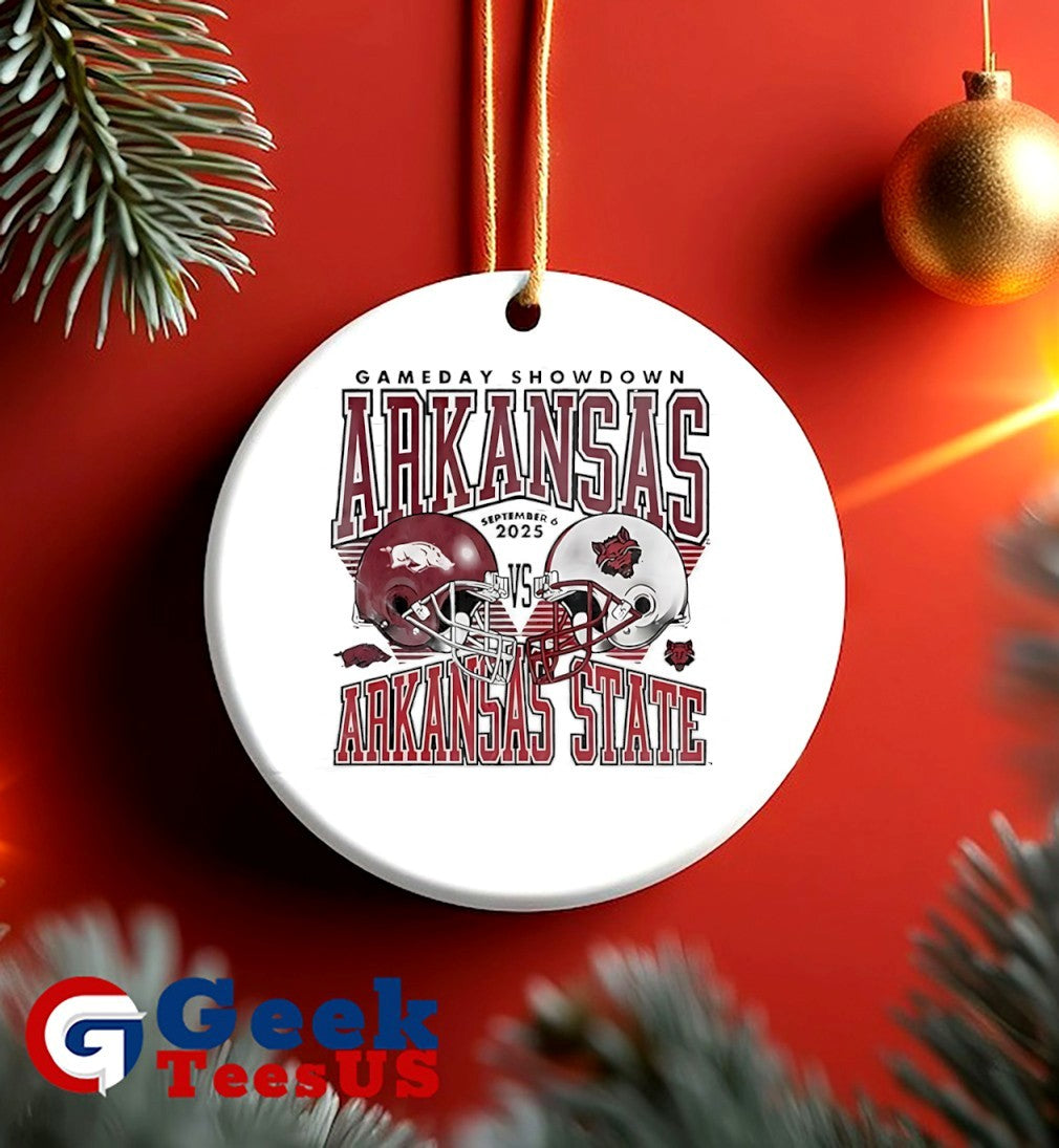 Arkansas Razorbacks vs Arkansas State Red Wolves football Gameday Showdown 2025 helmet shirt