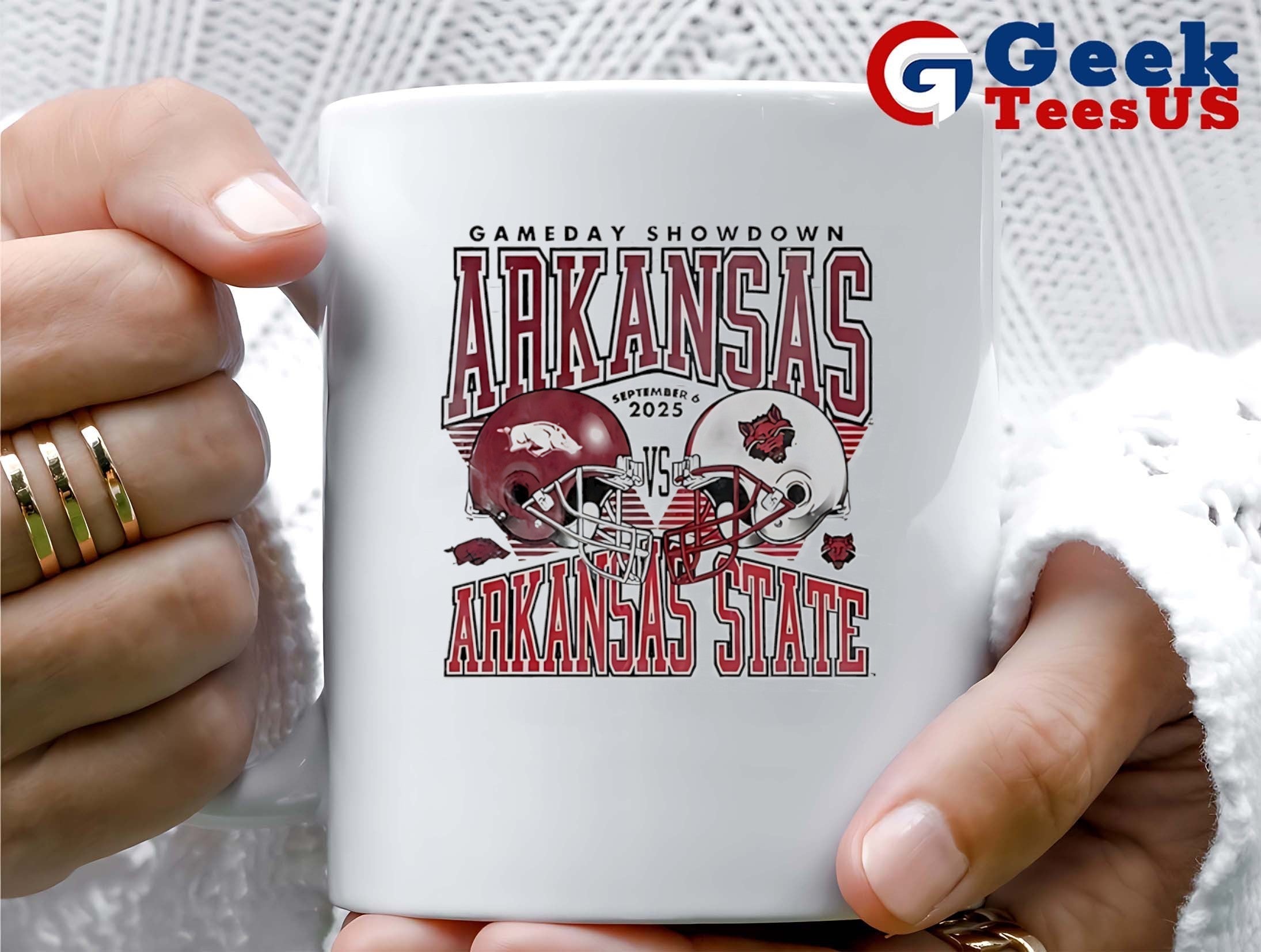 Arkansas Razorbacks vs Arkansas State Red Wolves football Gameday Showdown 2025 helmet shirt