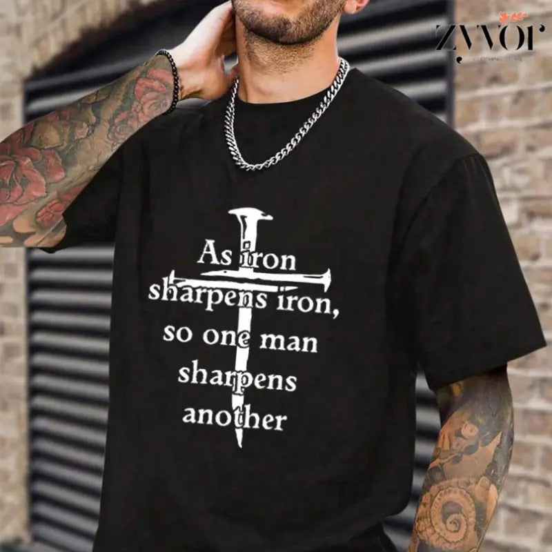 As Iron Sharpens Iron So One Man Sharpens Another T-Shirt Casual Style Crew Neck Short Sleeve T-Shirt Tops Trendy for...