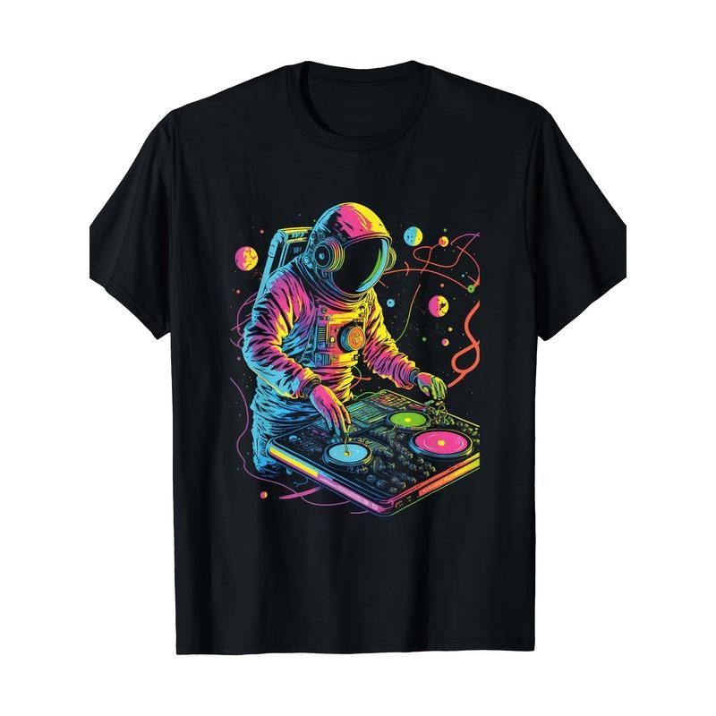 Astronaut DJ, DJing In Space, EDM Cool Graphic T-Shirt Made in USA Hoodie, Sweatshirt | HypeDripTees.com