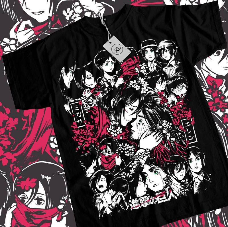 Attack On Titan Mikasa Eren and Mikasa T-Shirt S-4XL Girl Anime AOT Shirt Tee Tshirt S-4XL Hoodie, Sweatshirt
