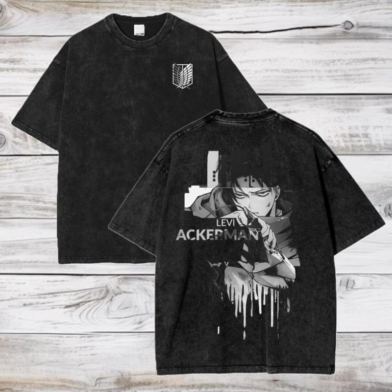 Attack on Titan Anime Acid Washed Oversize T-Shirt Levi Ackerman Anime Tee Gift For Him Hoodie, Sweatshirt | HypeDripTees.com