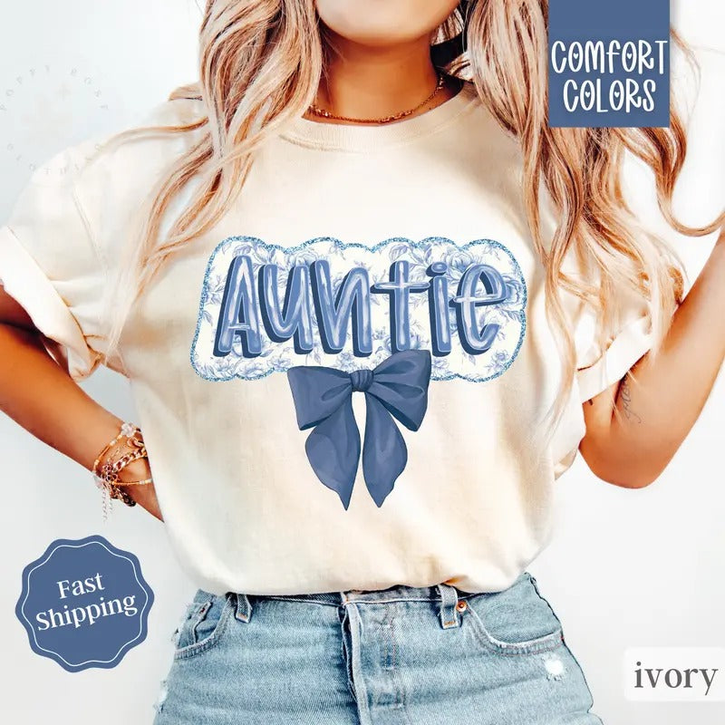 Auntie Bow Shirt Comfort Colors, Coquette Aunt Tshirt, Gift For Aunt Womenswear Oversized Crewneck Tee Hoodie, Sweatshirt