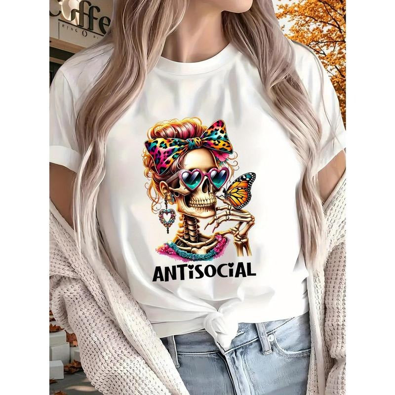 Auntie social 2025 New Women'S Printed T-shirt, Short Sleeves, Four Seasons Can Be Worn for Outdoor, Home, Sports Top...